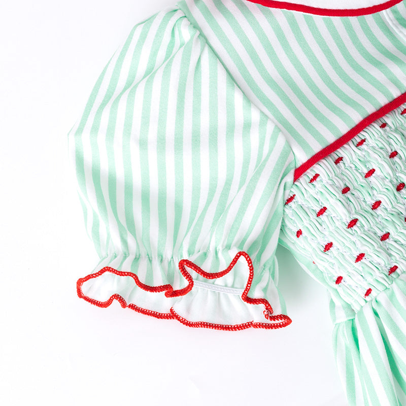 （In Stock）Girls Christmas Santa Claus Embroidery Smocked Dress