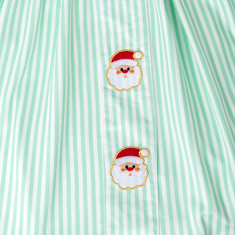 （In Stock）Girls Christmas Santa Claus Embroidery Smocked Dress
