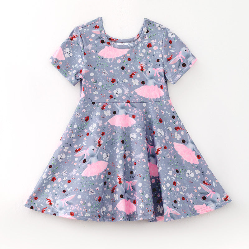 （In Stock）Girls Easter Bunny Print Milk Silk Dress