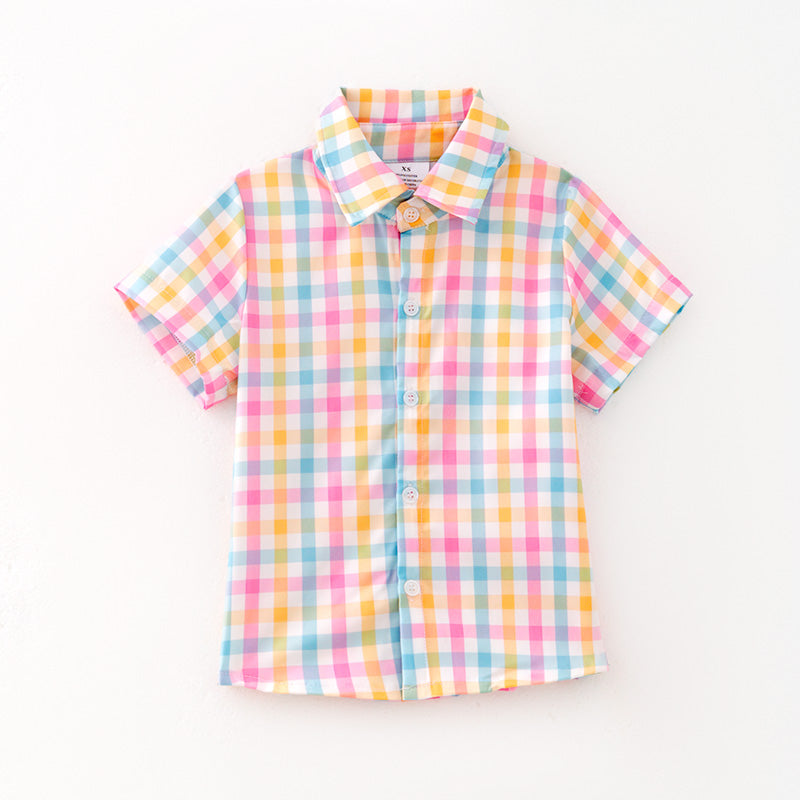（In Stock）Boys Easter Multicolored Plaid Shirt