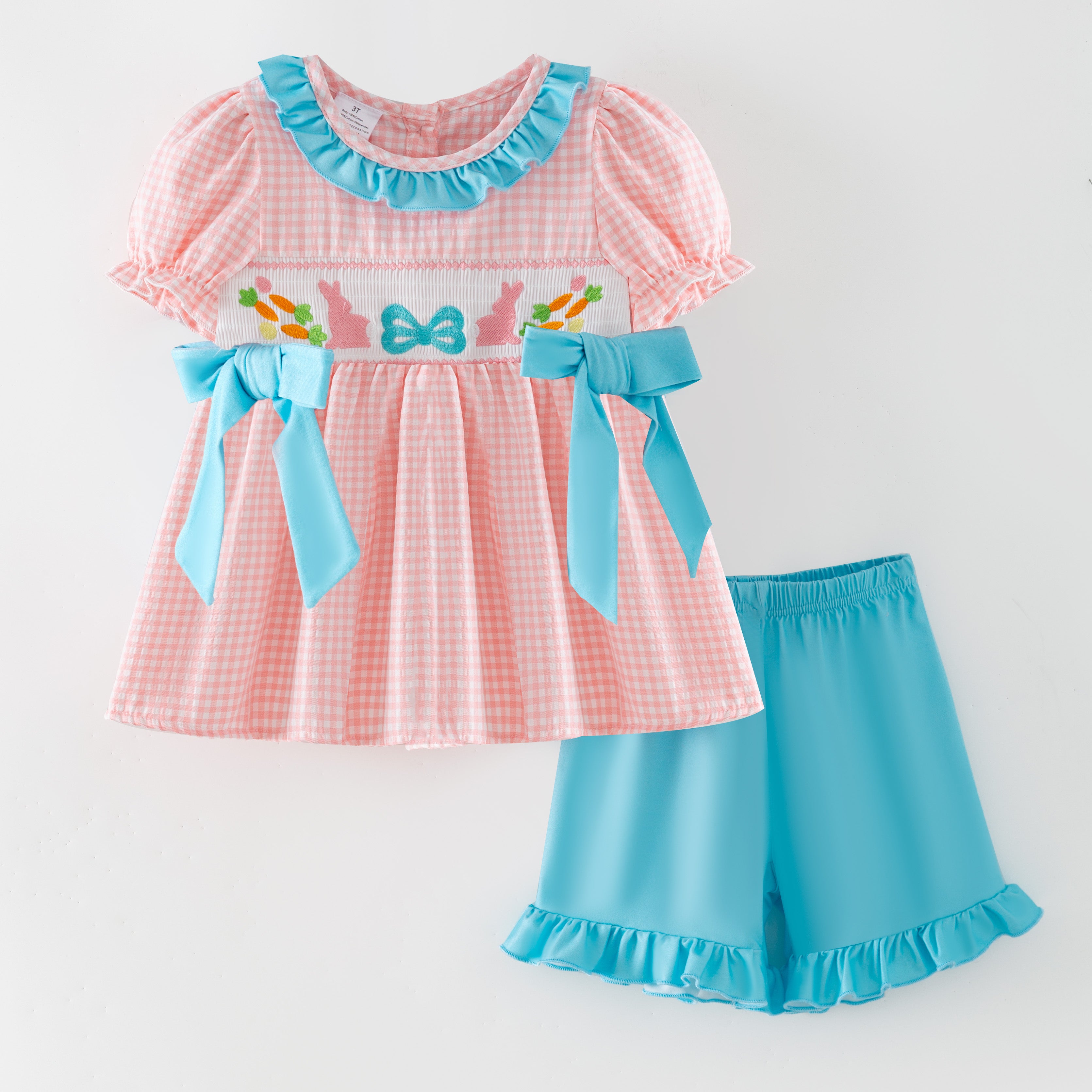 （In Stock）Sisters Easter Bunny Embroidery Smocked Shorts Set&Romper