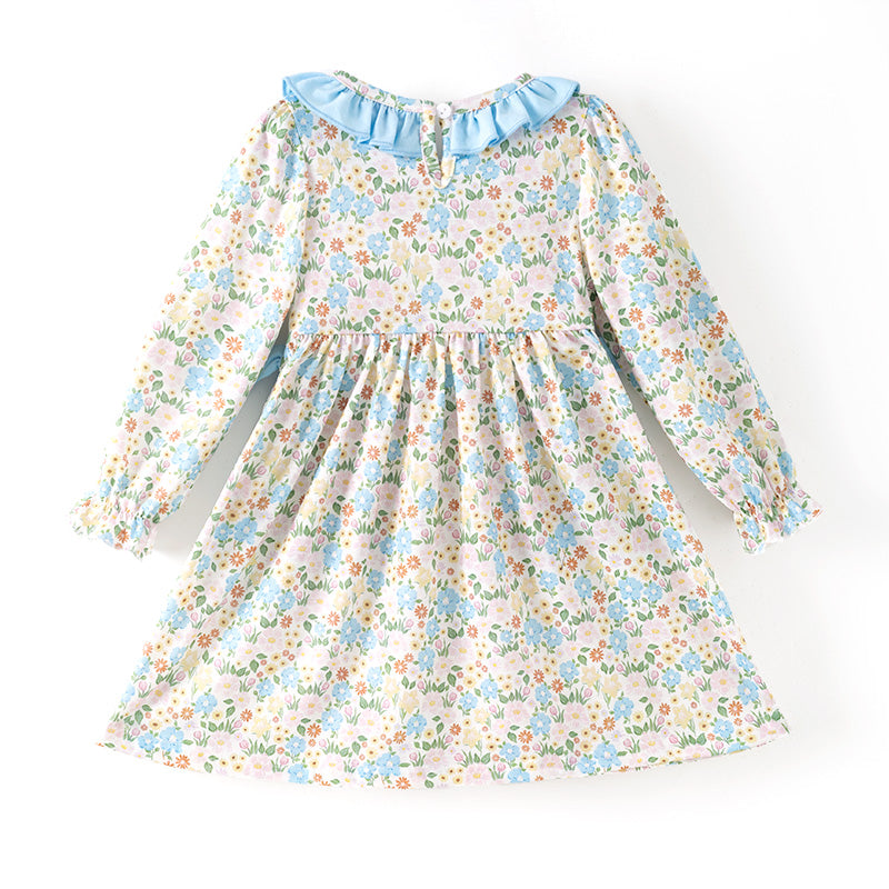 （In Stock）Girls Thanksgiving Turkey Embroidery Ruffle Dress
