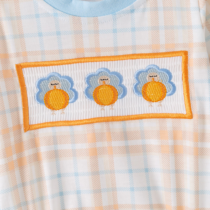 （Restock）Toddler Boys Thanksgiving Turkey Embroidery Smocked Romper