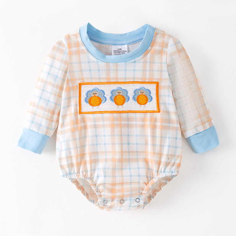 （In Stock）Toddler Boys Thanksgiving Turkey Embroidery Smocked Romper