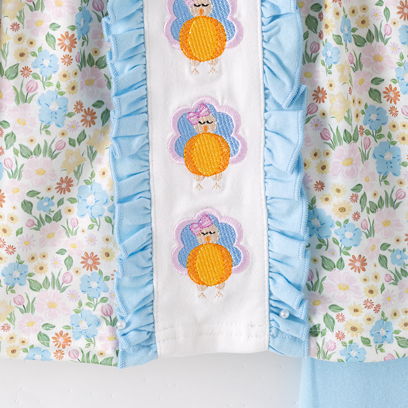 （In Stock）Girls Thanksgiving Turkey Embroidery Ruffle Outfit Set