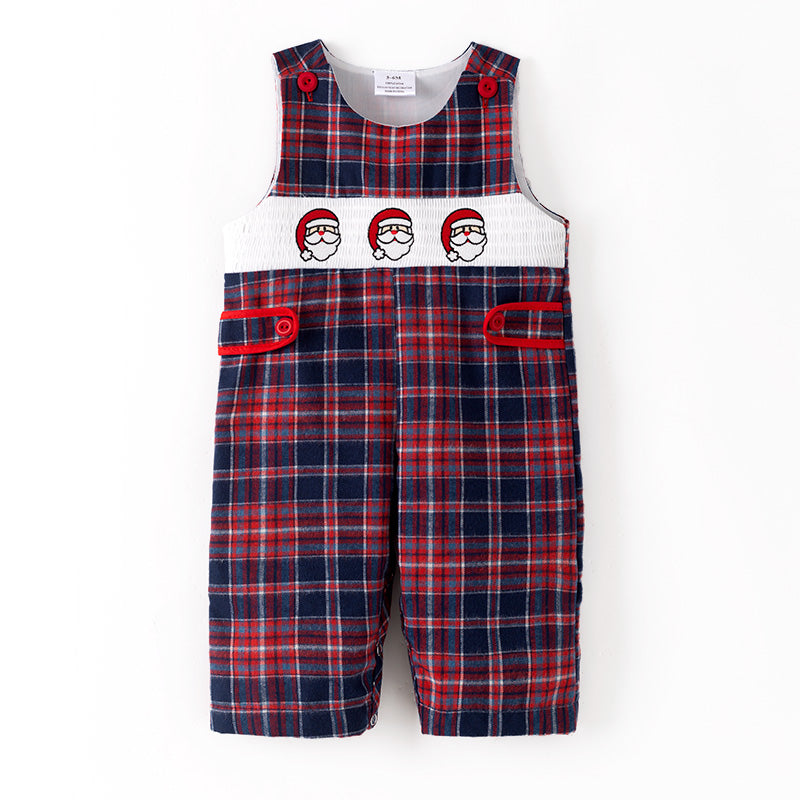 （In Stock）Toddler Boys Christmas Santa Claus Embroidery Smocked Romper