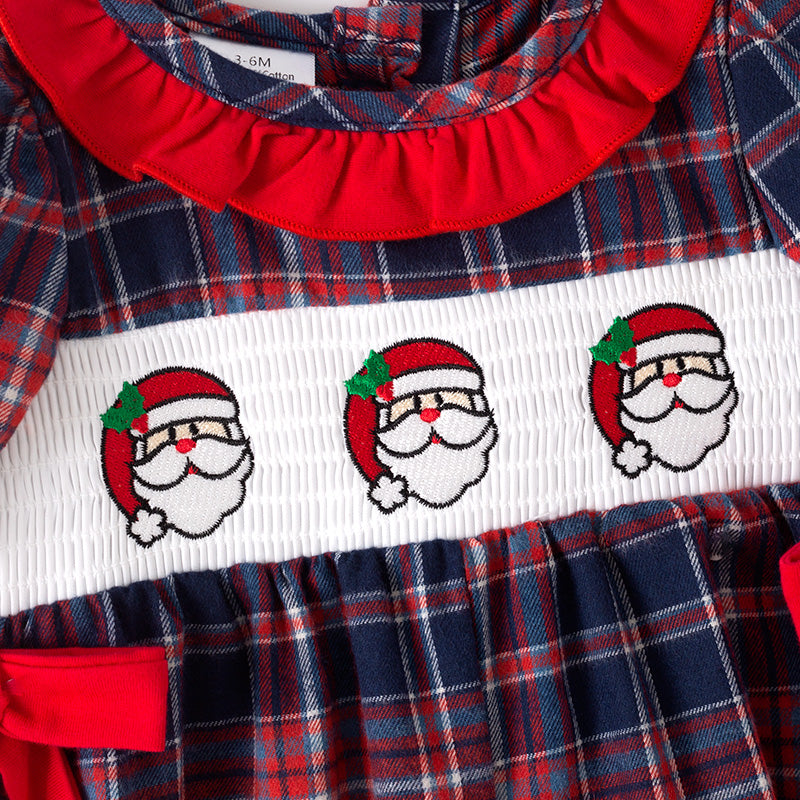 （In Stock）Toddler Girls Christmas Santa Claus Embroidery Smocked Romper