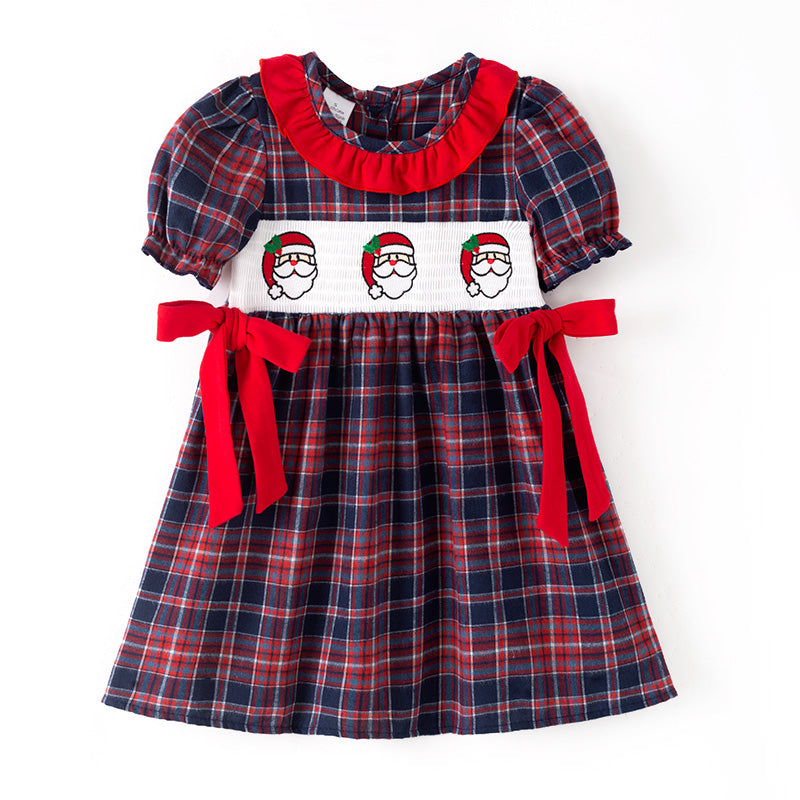 （In Stock）Girls Christmas Santa Claus Embroidery Smocked Dress