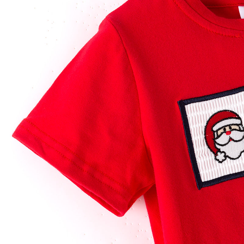 （In Stock）Boys Christmas Santa Claus Embroidery Smocked Outfit Set