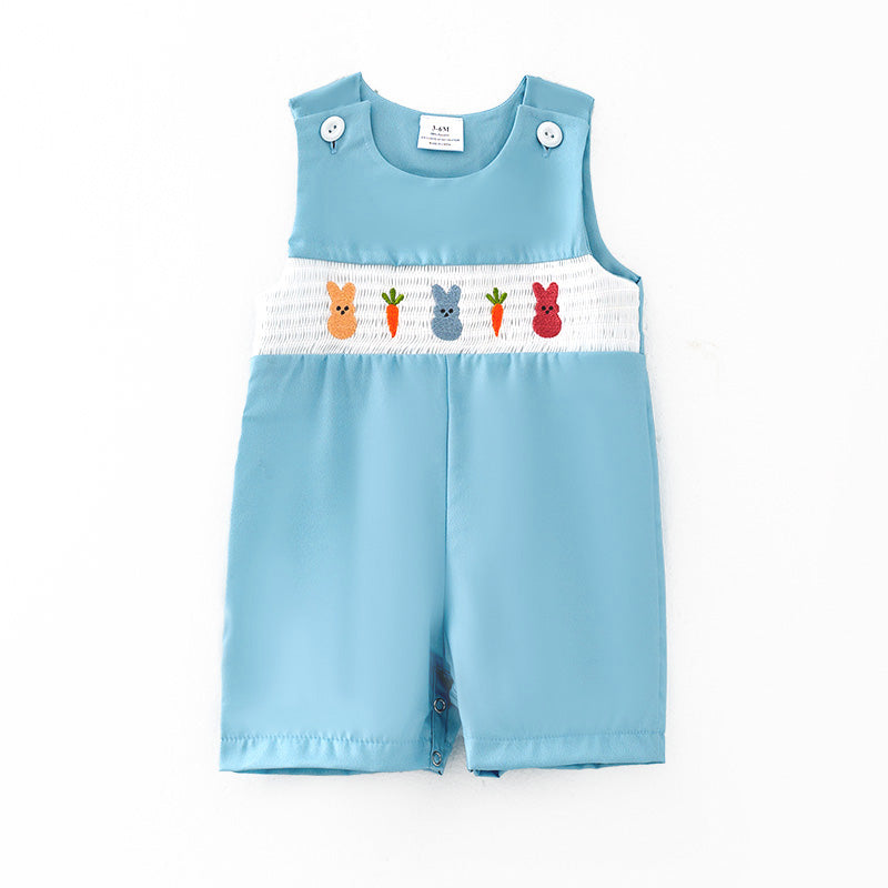 （In Stock）Toddler Boys Easter Bunny Embroidery Smocked Romper