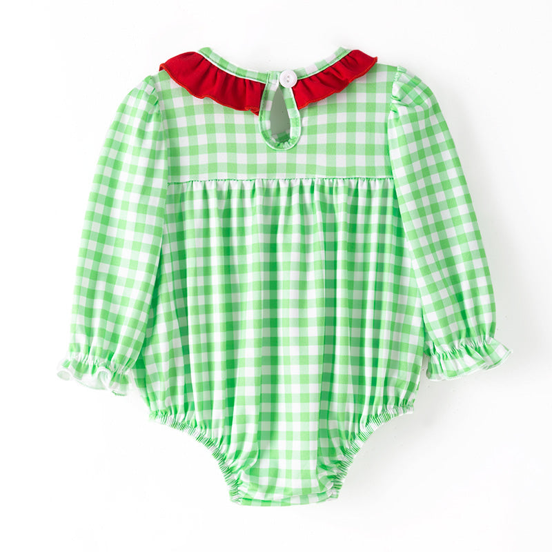 （In Stock）Toddler Girls Christmas Tree Embroidery Romper with Pockets
