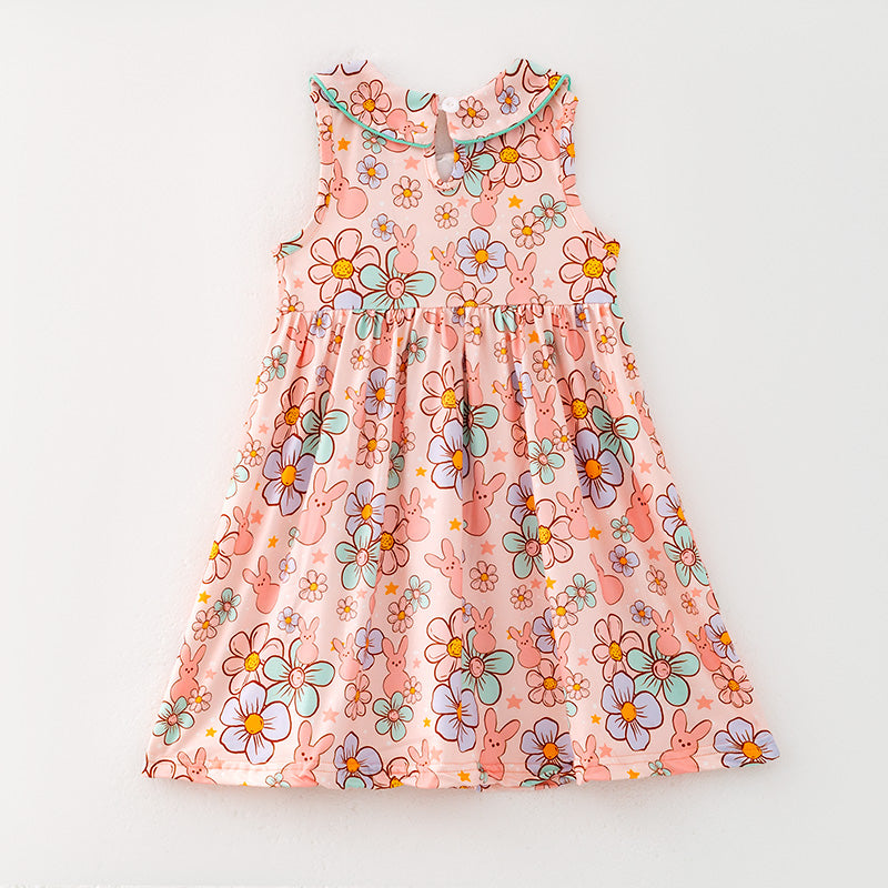 （In Stock）Girls Easter Bunny Embroidery Smocked Dress