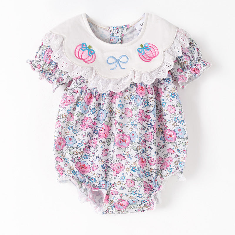 （In Stock）Toddler Girls Halloween&Thanksgiving Pumpkin Embroidery Romper