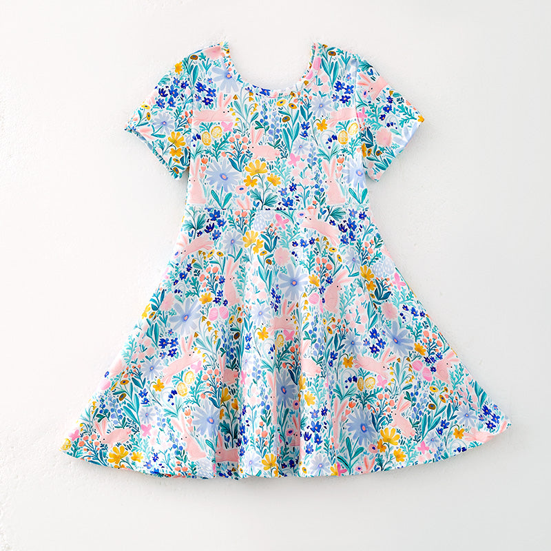 （In Stock）One Pack(7 Pieces total) Sale Girls Easter Bunny Print Dress