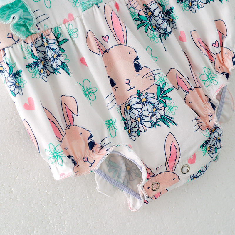 （In Stock）Toddler Girls Easter Bunny Print Romper