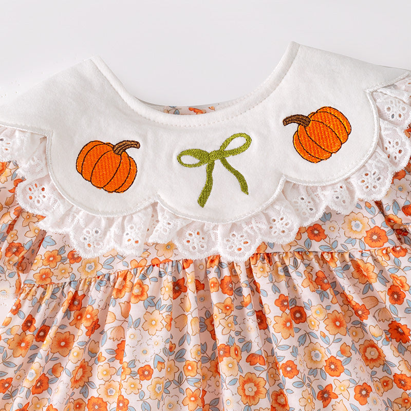 （In Stock）Toddler Girls Halloween&Thanksgiving Pumpkin Embroidery Bloomer Set