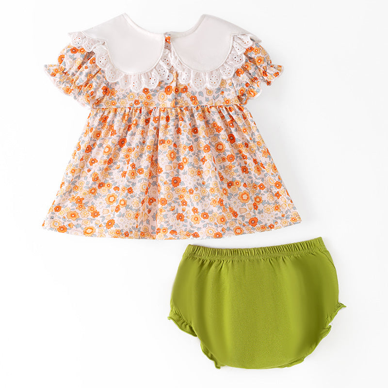 （In Stock）Toddler Girls Halloween&Thanksgiving Pumpkin Embroidery Bloomer Set