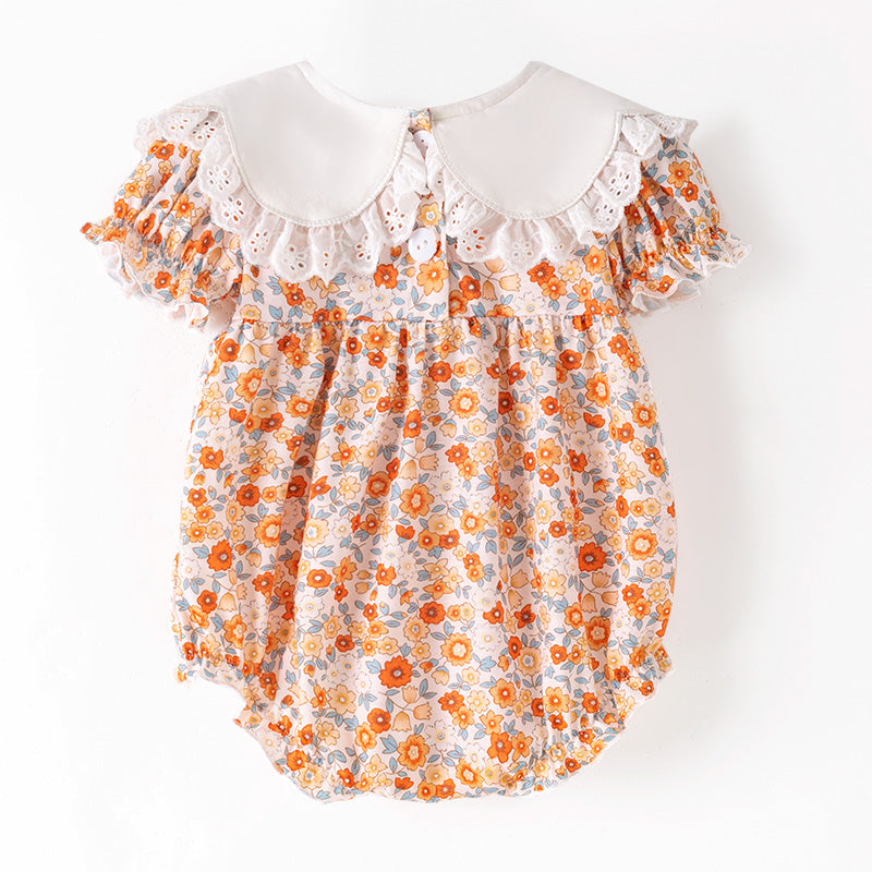 （In Stock）Toddler Girls Halloween&Thanksgiving Pumpkin Embroidery Romper