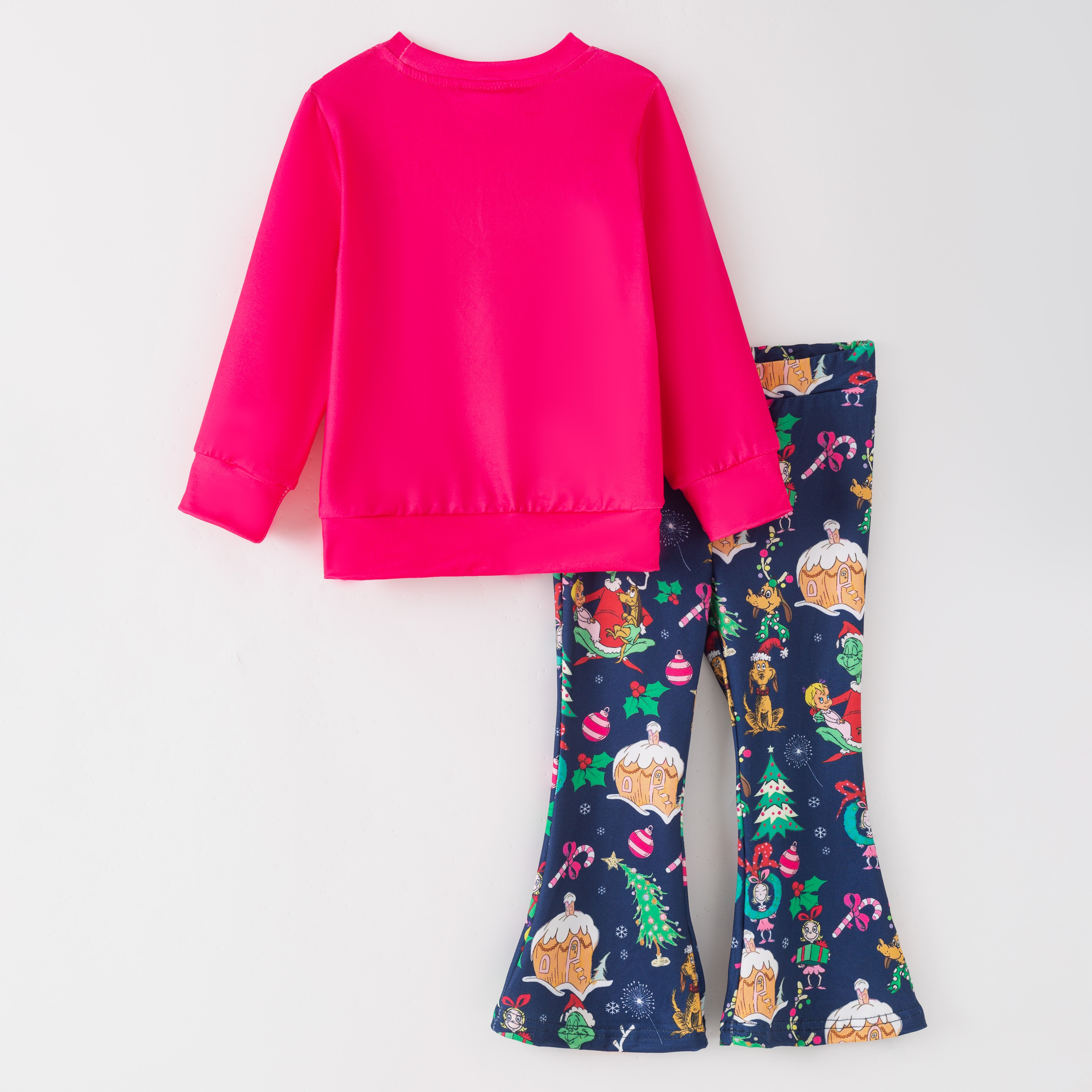 （Pre Order,Prepack Zone）Girls Christmas Cartoon Print Sweatshirt Bell Pants Set