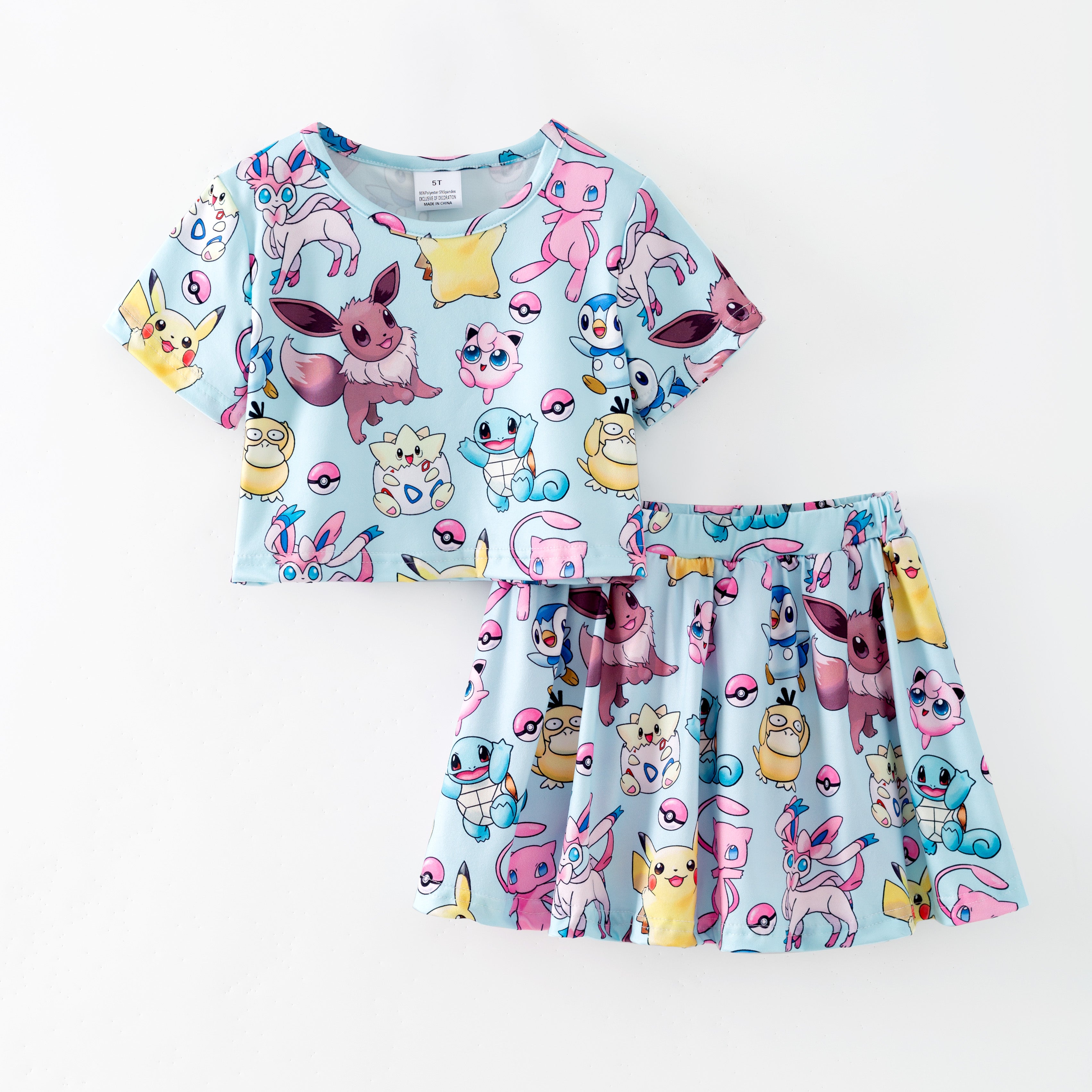 （Pre Order,Prepack Zone）Girls Spring&Summer Cartoon Print Dress,Skort Set,Top（Mix Size）