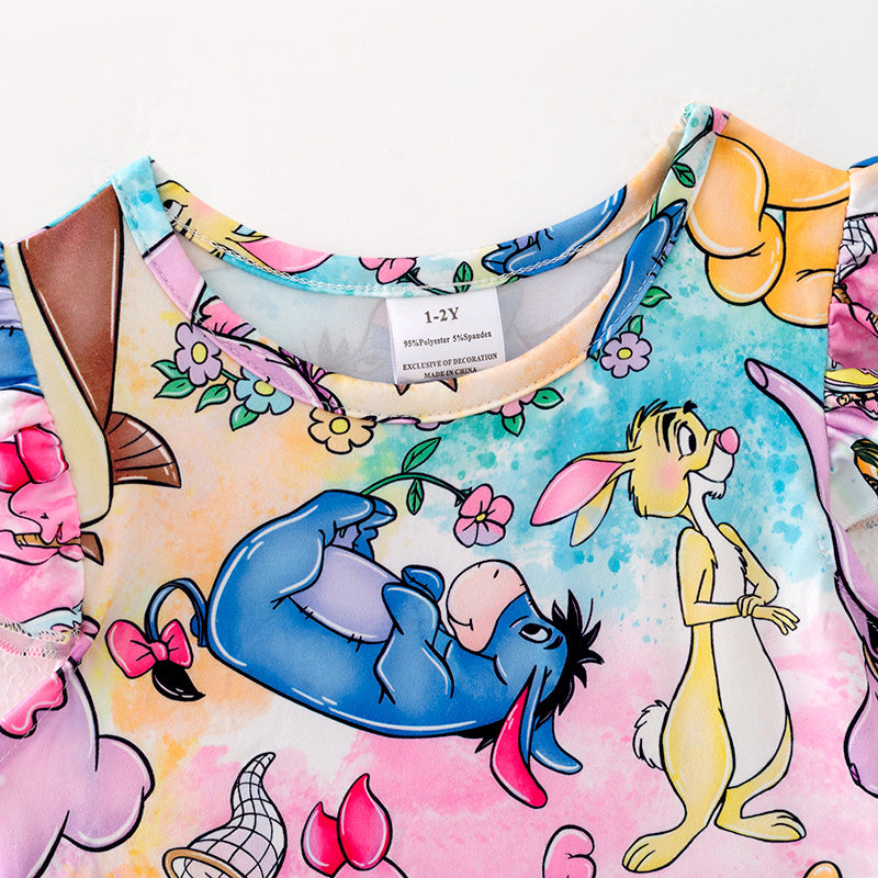 （In Stock）Girls Spring and Summer Cartoon Print Flying Sleeves Dress