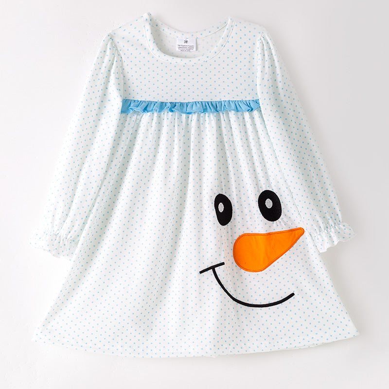 （In Stock）Girls Christmas Snowman Applique Dress