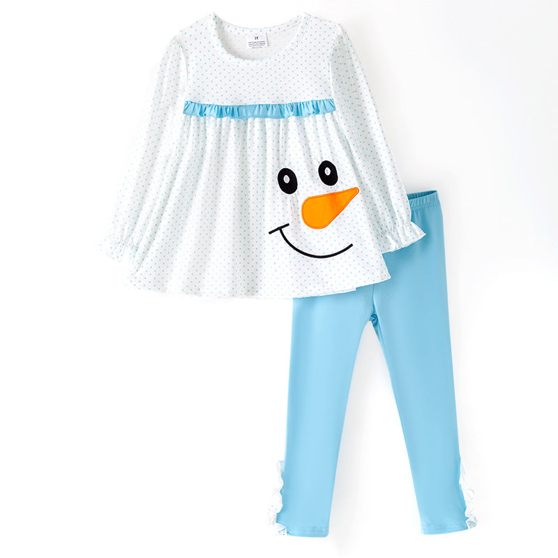 （In Stock）Girls Christmas Snowman Applique Outfit Set