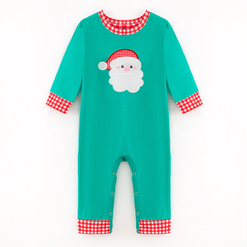 （In Stock）Toddler Boys Christmas Santa Claus Applique Cotton Romper