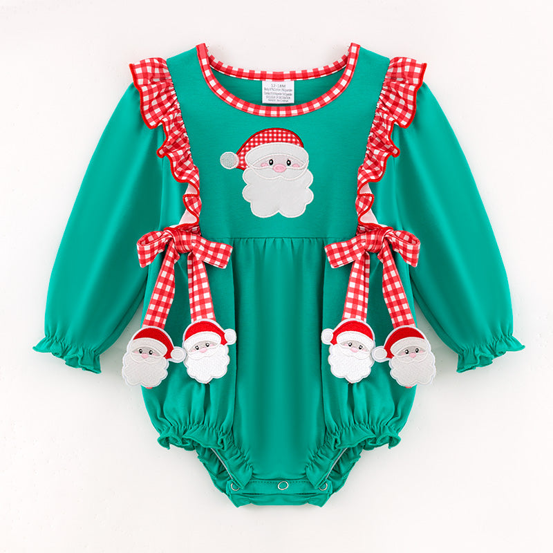 （In Stock）Toddler Girls Christmas Santa Claus Applique Cotton Romper