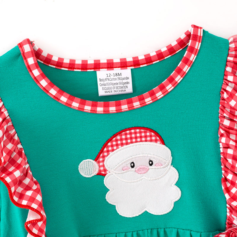 （In Stock）Toddler Girls Christmas Santa Claus Applique Cotton Romper