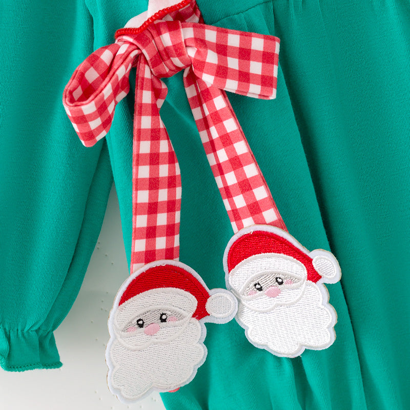 （In Stock）Toddler Girls Christmas Santa Claus Applique Cotton Romper
