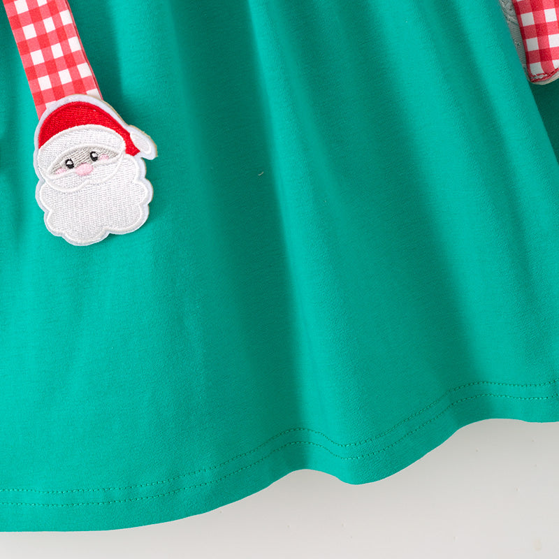 （In Stock）Girls Christmas Santa Claus Applique Cotton Dress