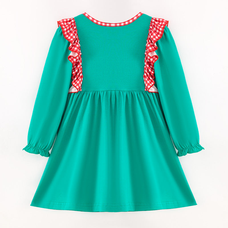 （In Stock）Girls Christmas Santa Claus Applique Cotton Dress