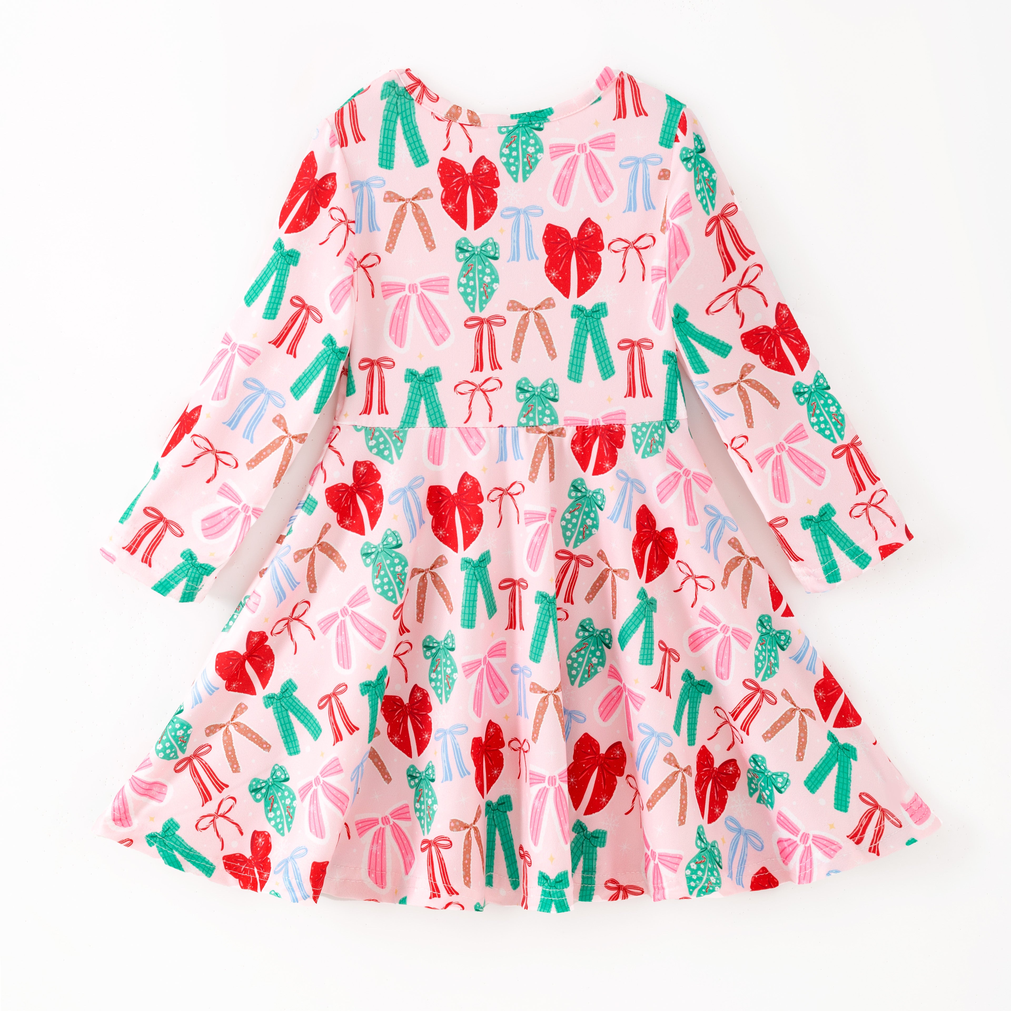 （Pre Order,Prepack Zone）Girls Christmas Bow Print Dress,Set&Top
