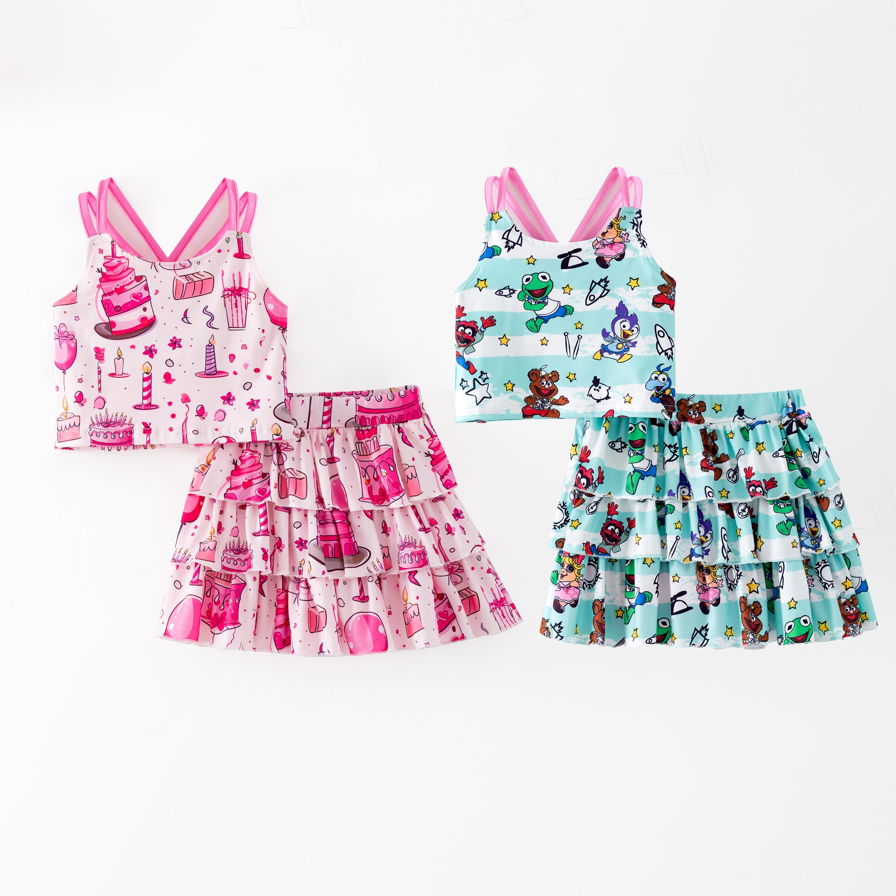 （Pre Order,Prepack Zone）Girls Spring&Summer Cartoon Print Skort Set（Mix Size）