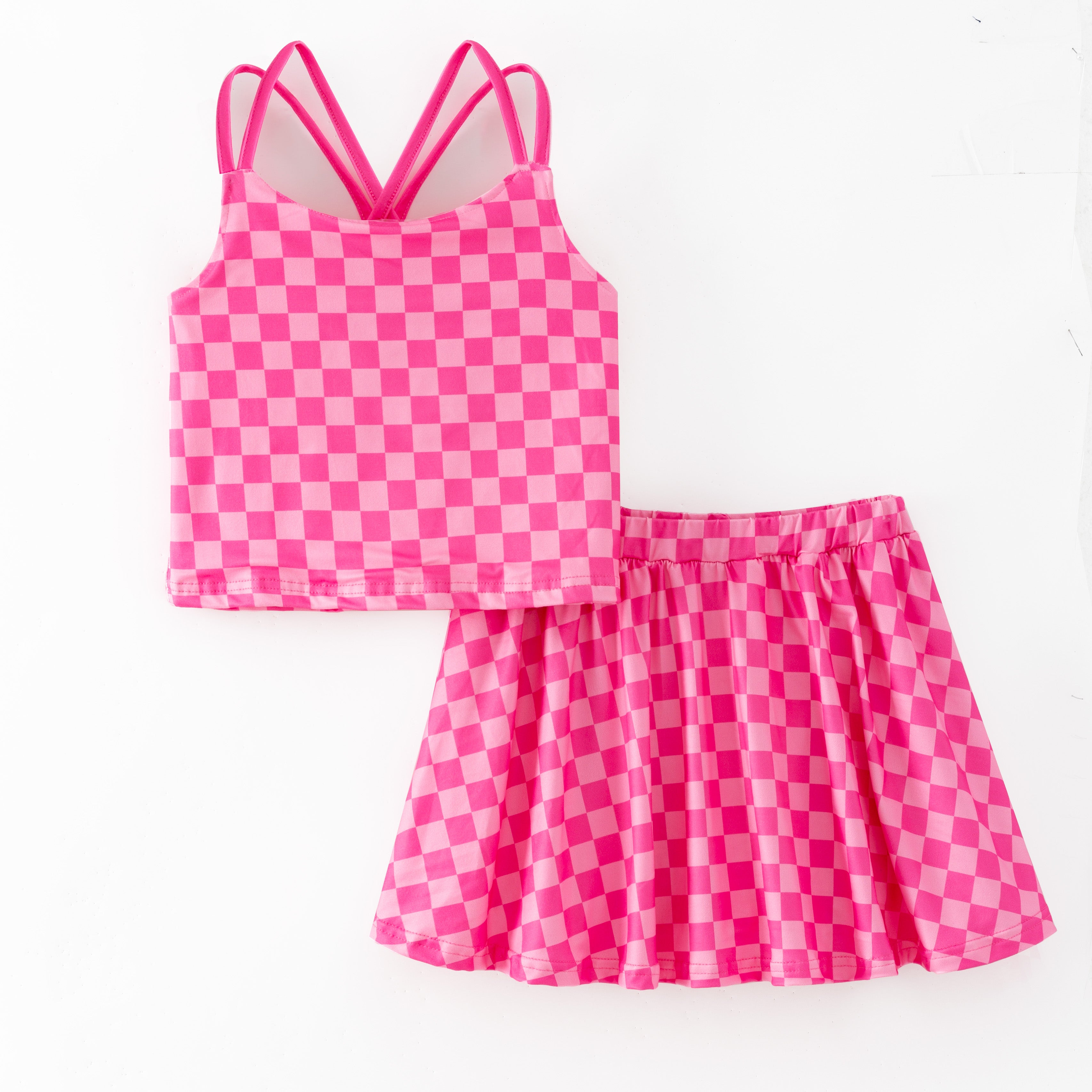 （Pre Order,Prepack Zone）Girls Spring&Summer Plaid Print Skort Set（Mix Size）