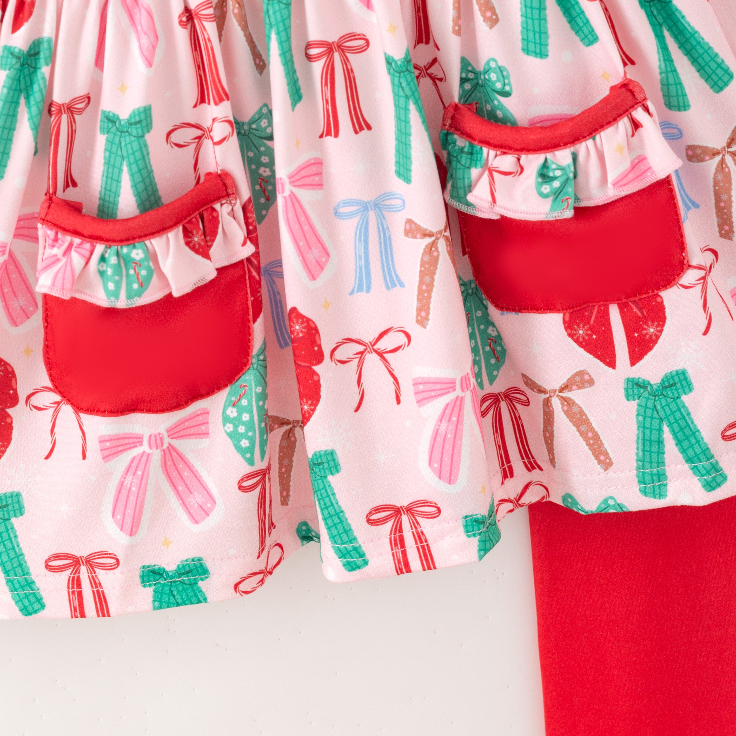 （Pre Order,Prepack Zone）Girls Christmas Bow Print Dress,Set&Top