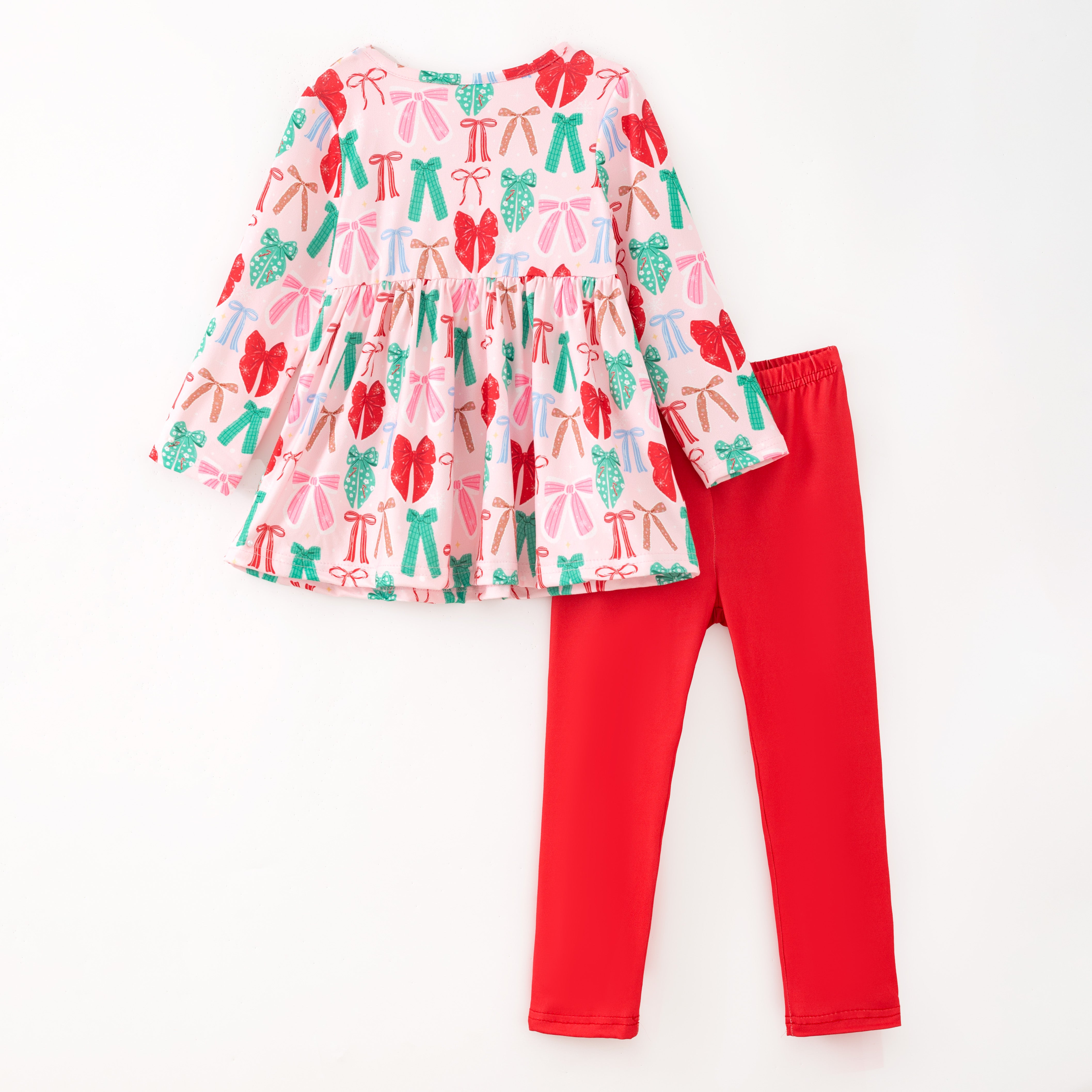 （Pre Order,Prepack Zone）Girls Christmas Bow Print Dress,Set&Top