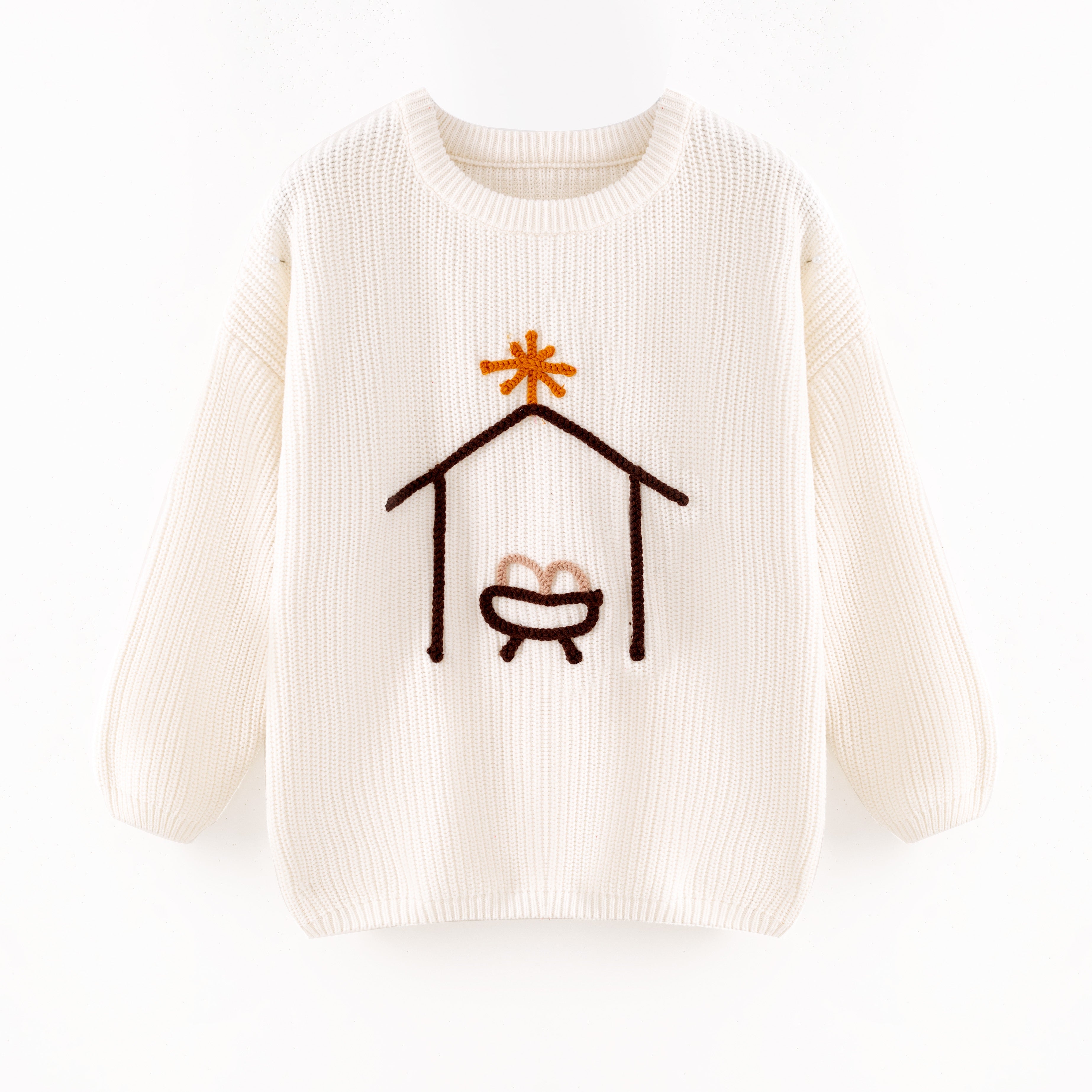 （In Stock+Pre Order）Girls Fall&Winter White Solid Color Custom Embroidery Sweater