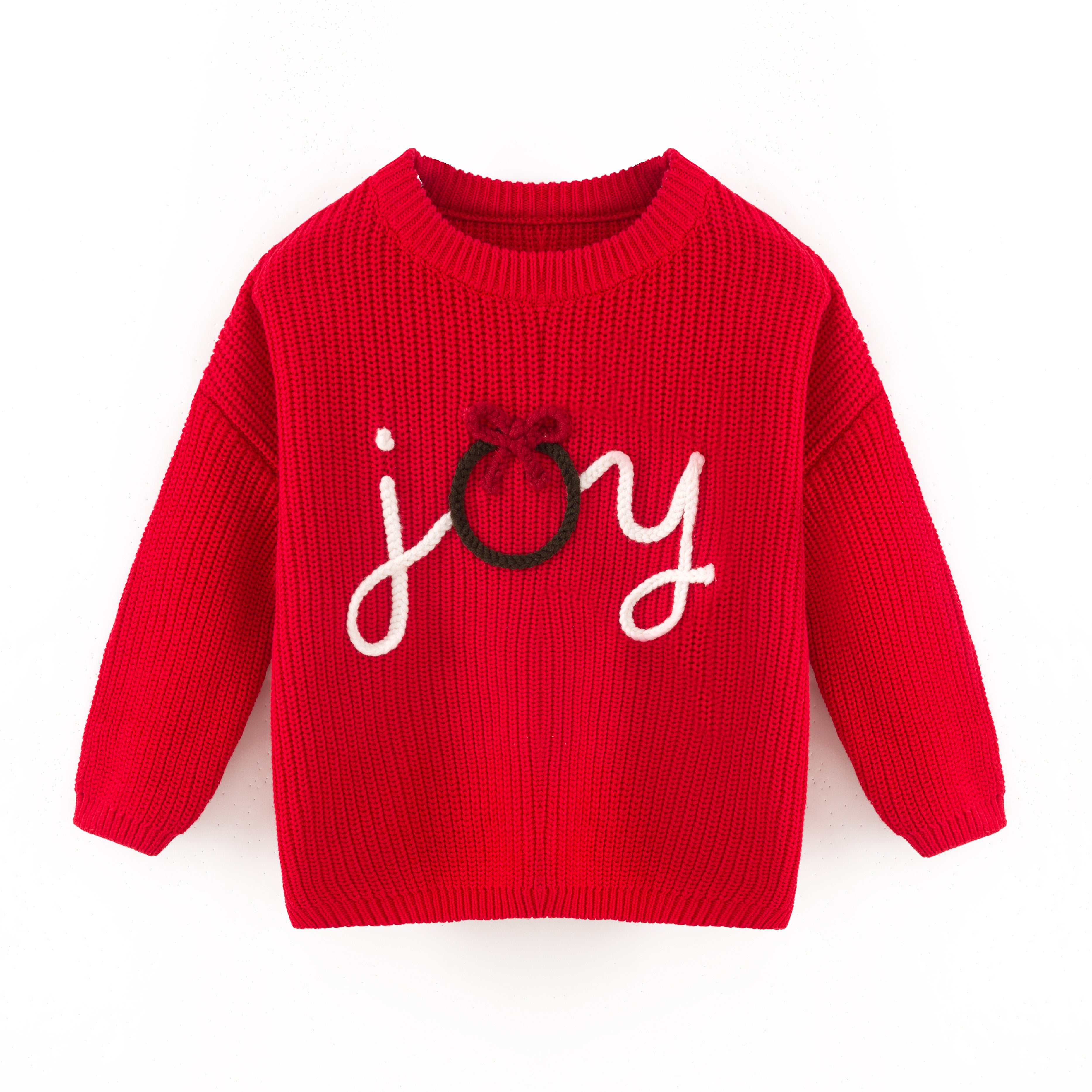 （In Stock+Pre Order）Girls Fall&Winter Red Solid Color Custom Embroidery Sweater