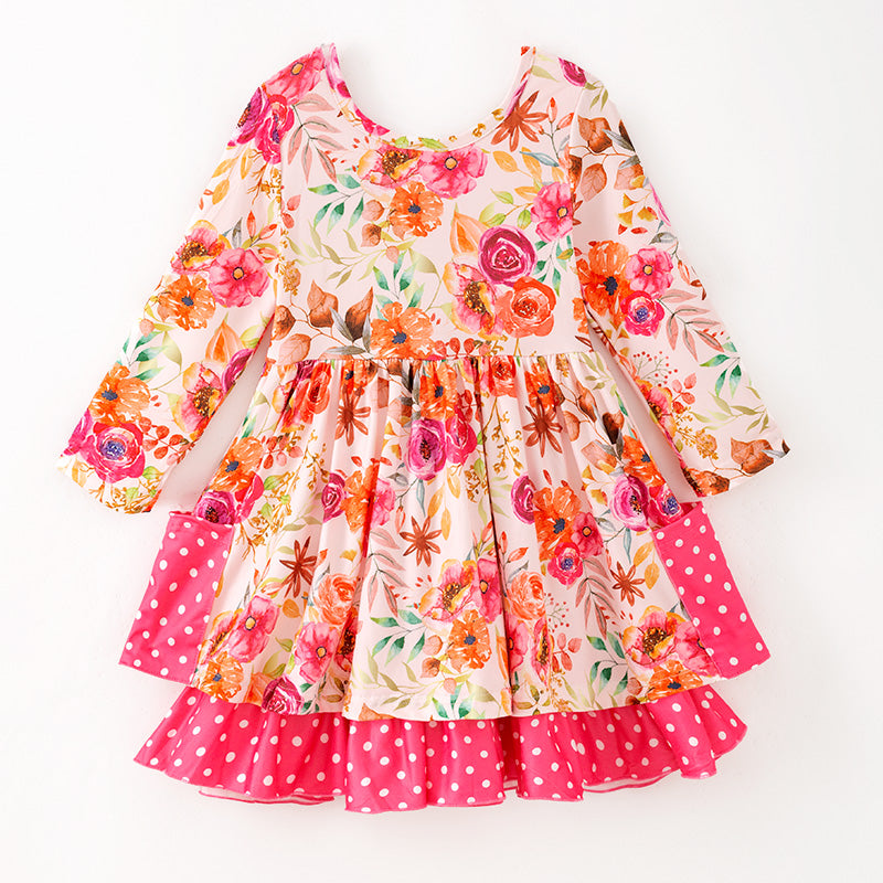 （In Stock）Girls Fall&Winter Floral Print Dress