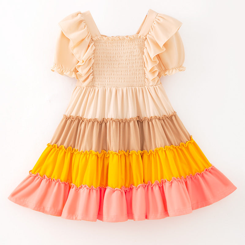 （In Stock）Mommy and Me Fall&Winter Color Matching Smocked Dress