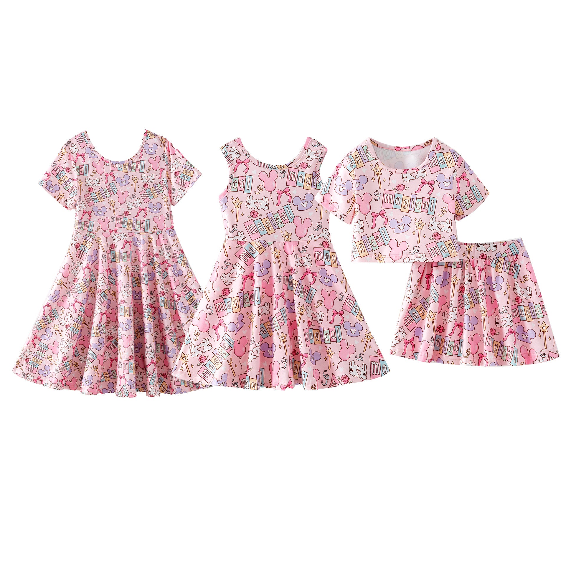 （Pre Order,Prepack Zone）Girls Spring&Summer Cartoon Print Dress,Skort Set（Mix Size）