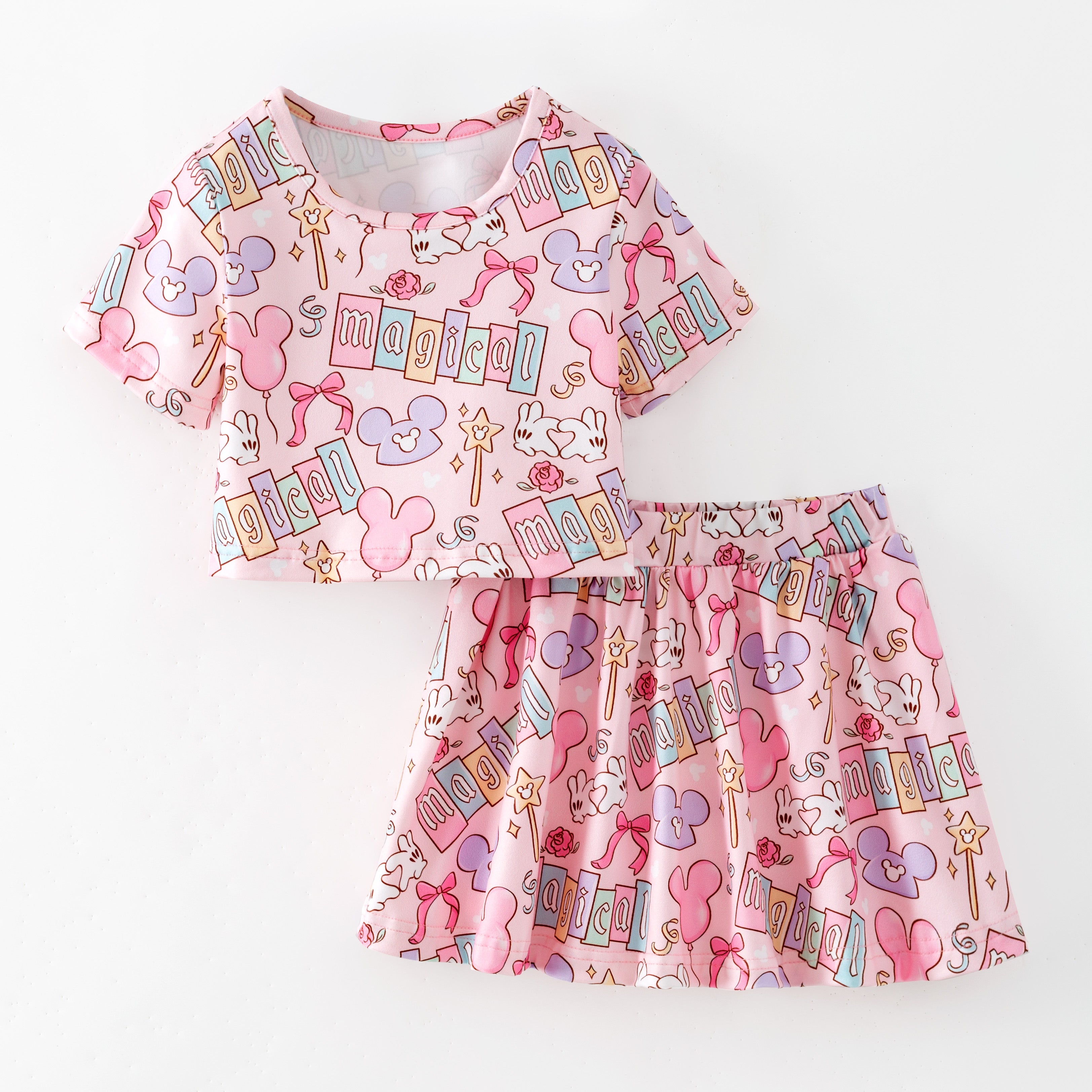 （Pre Order,Prepack Zone）Girls Spring&Summer Cartoon Print Dress,Skort Set（Mix Size）