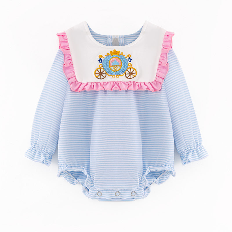（In Stock）Toddler Girls Fall&Winter Princess Embroidery Doll Collar Cotton Romper