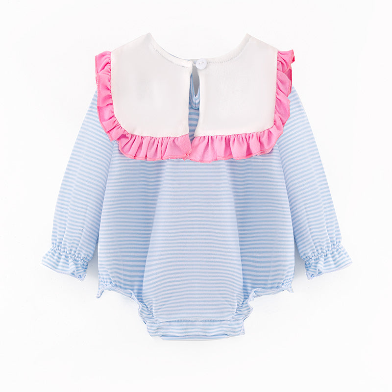 （In Stock）Toddler Girls Fall&Winter Princess Embroidery Doll Collar Cotton Romper