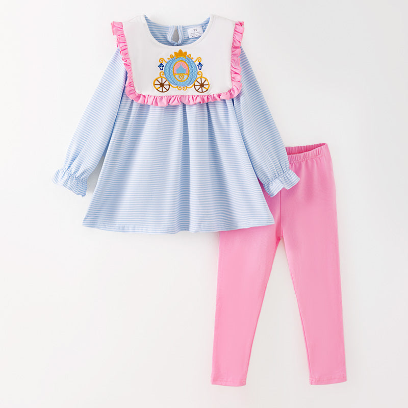 （In Stock）Girls Fall&Winter Princess Embroidery Doll Collar Cotton Outfit Set