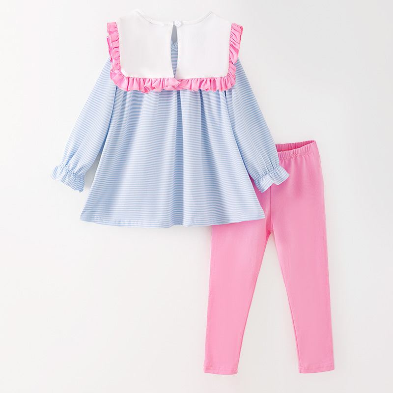 （In Stock）Girls Fall&Winter Princess Embroidery Doll Collar Cotton Outfit Set