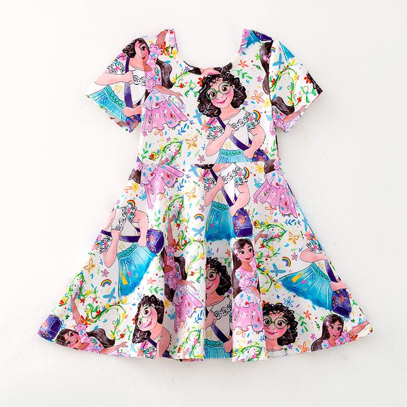 （In Stock）Girls Spring and Summer Cartoon Character Print Dress