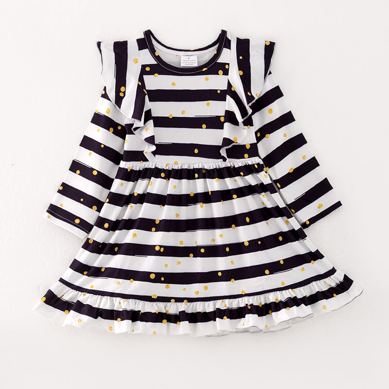 （In Stock L33-4-1）Girls Black and White Stripe Dress